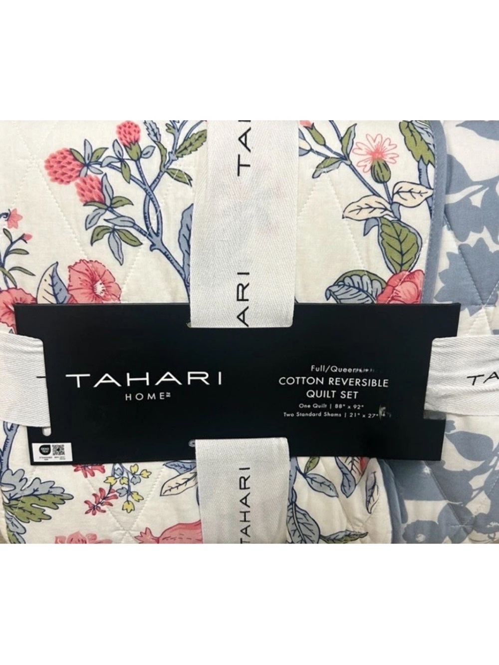 Tahari Multicolor Floral Cotton Reversible Full/Queen Quilt Set 88”x92”